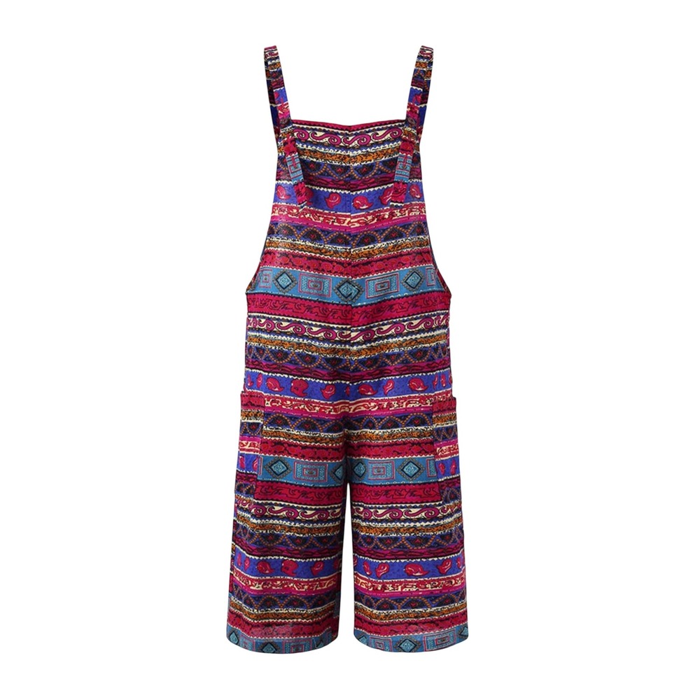 Anpox Women XL Multi-Color Boho Geometric Paisley Print Cotton Wide Leg Overalls